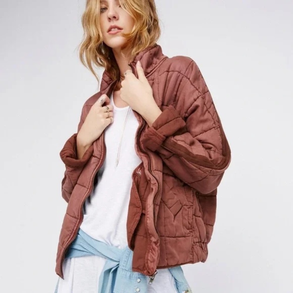 Free People Dolman Quilted Knit Jacket Terracotta Small